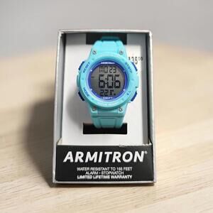 Armitron Women’s Digital Watch Aqua Blue w/ Blue Accents Chrono Alarm - New